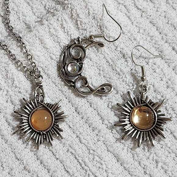 Jewelry Set - Boho Sun And Moon Earrings and Necklace Set - NEW - Picture 1 of 8